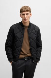 Regular-Fit Jacke mit Rautensteppung und Ripp-Bündchen aus Baumwolle, Schwarz