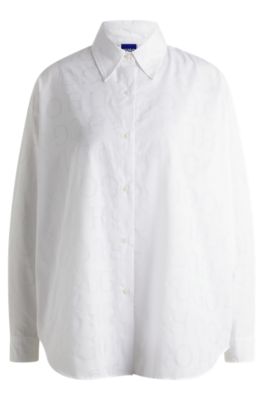 Blusa oversize fit con logo estampado en devor&eacute;, Blanco estampado