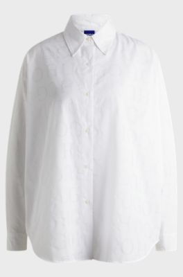 Oversized-fit blouse with devor&eacute; logo print, White Patterned