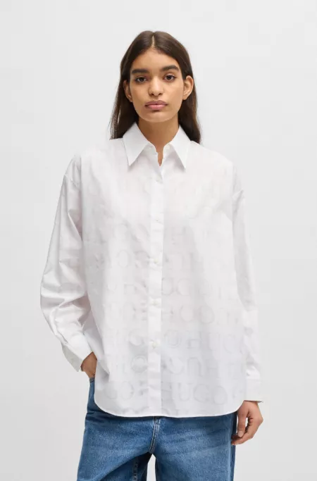 Oversized-fit blouse with devoré logo print