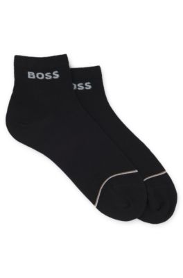 Two-pack of cotton-blend short socks with logos, Black