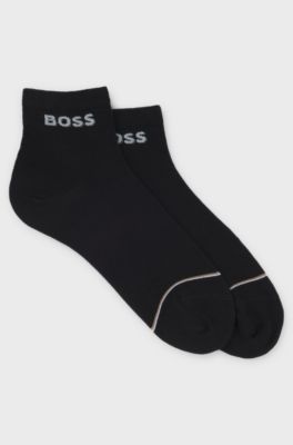 Two-pack of cotton-blend short socks with logos, Black