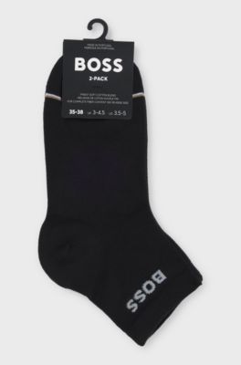 Two-pack of cotton-blend short socks with logos, Black