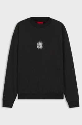 Cotton-terry sweatshirt with stacked smoke logo prints, Black