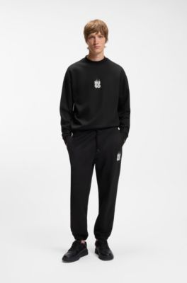 Cotton-terry sweatshirt with stacked smoke logo prints, Black