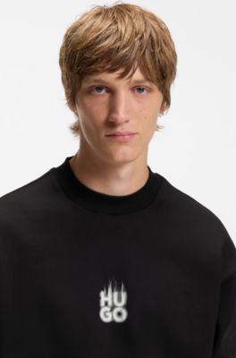 Cotton-terry sweatshirt with stacked smoke logo prints, Black