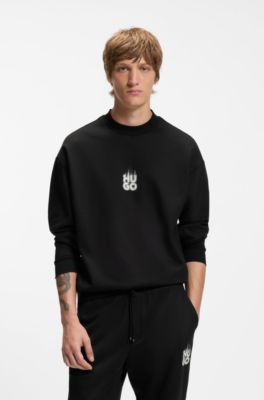 Cotton-terry sweatshirt with stacked smoke logo prints, Black