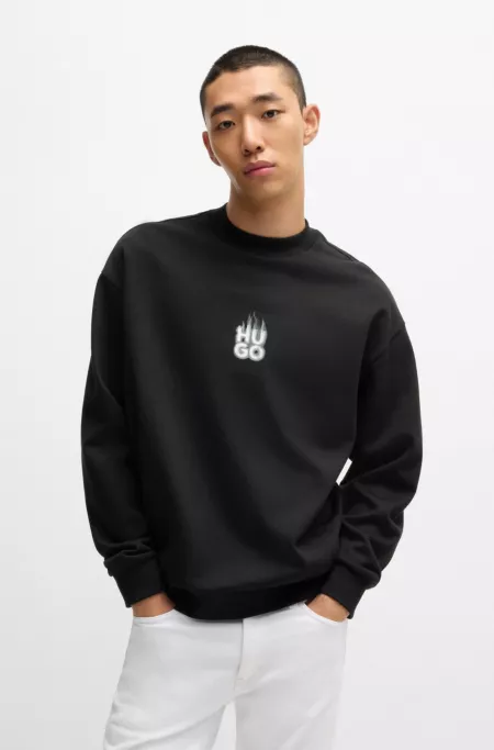 Cotton-terry sweatshirt with stacked smoke logo prints