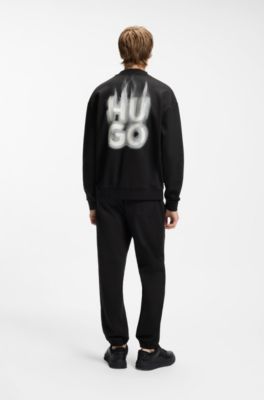Cotton-terry sweatshirt with stacked smoke logo prints, Black