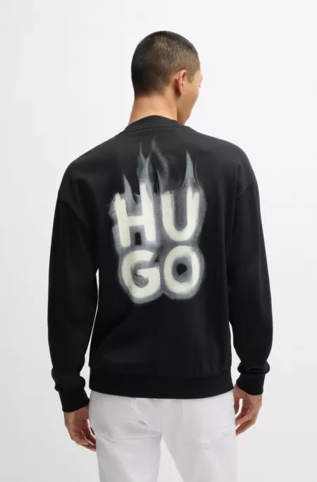 Cotton-terry sweatshirt with stacked smoke logo prints