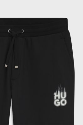 Cotton-terry tracksuit bottoms with smoke logo, Black
