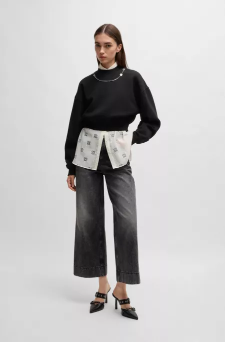 Cotton-blend sweatshirt with detachable signature chain