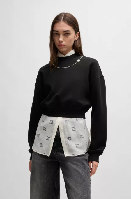 Cotton-blend sweatshirt with detachable signature chain
