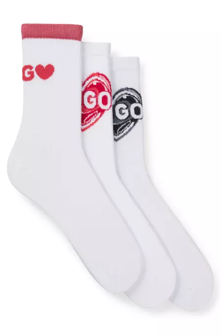 Three-pack of short cotton-blend socks with logos