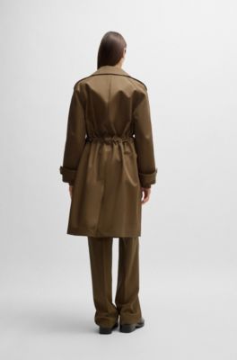 Double-breasted coat in water-repellent cotton, Khaki