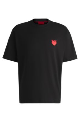 HUGO ヒューゴ ハート アートロゴ コットン ジャージー Tシャツ HUGO - コットンジャージー Tシャツ ハートアートワーク - ブラック