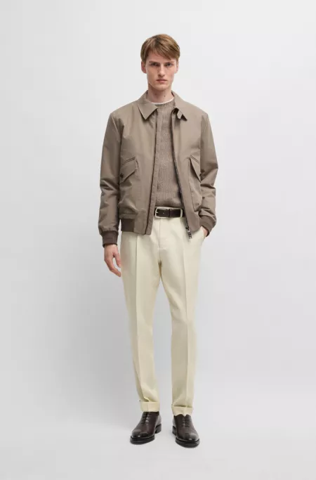 Stretch-cotton jacket with ribbed trims