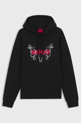 Hoodie aus Baumwoll-Terry mit Grafik-Prints von Tieren, Schwarz