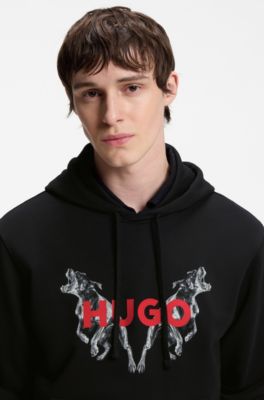 Hoodie aus Baumwoll-Terry mit Grafik-Prints von Tieren, Schwarz