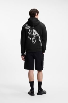 Hoodie aus Baumwoll-Terry mit Grafik-Prints von Tieren, Schwarz