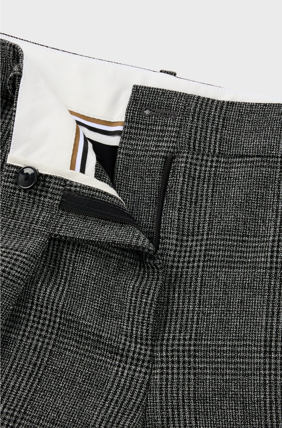 Slim-leg trousers in checked stretch fabric, Grey Patterned