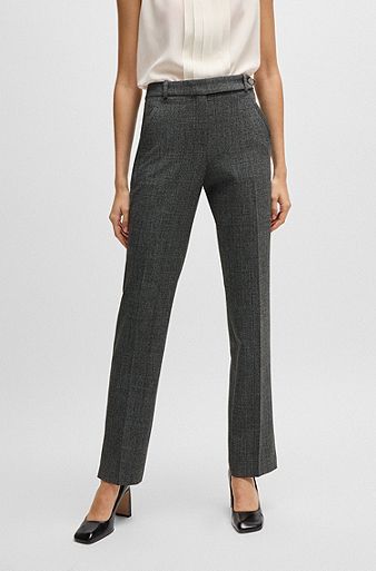Slim-leg trousers in checked stretch fabric, Grey Patterned