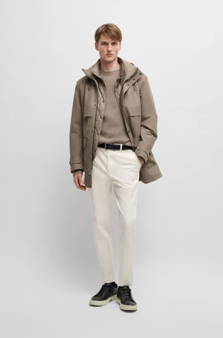 Down-blend hooded jacket with removable gilet