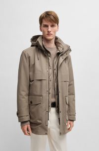 Jas met capuchon en uitneembare bodywarmer van een donsmix, Lichtbruin