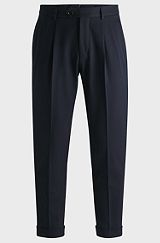 Relaxed-fit trousers in cotton, virgin wool and stretch, Dark Blue