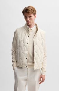 Reversible gilet in nubuck leather and checked fabric, White