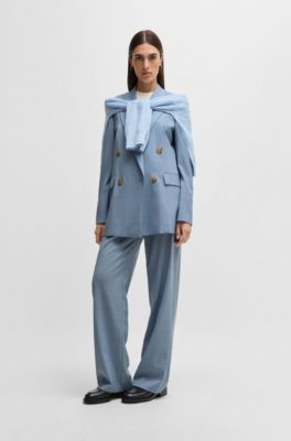 BOSS - Veste de tailleur Regular en laine vierge ?� carreaux - bleu clair