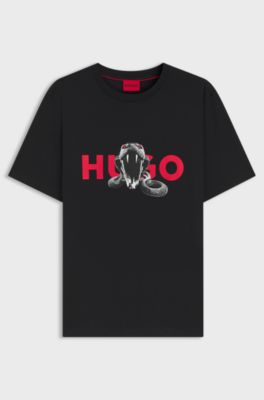 Regular-fit T-shirt in cotton with animal graphic, Black