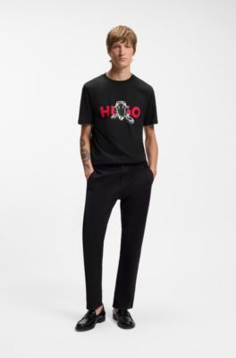 Regular-fit T-shirt in cotton with animal graphic, Black