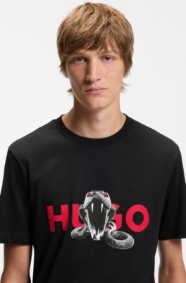 Regular-fit T-shirt in cotton with animal graphic, Black