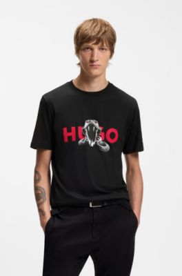 Regular-fit T-shirt in cotton with animal graphic, Black