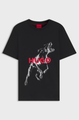 Regular-fit T-shirt in cotton with animal graphic, Black