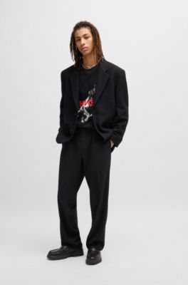 Regular-fit T-shirt in cotton with animal graphic, Black