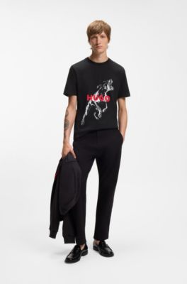 Regular-fit T-shirt in cotton with animal graphic, Black