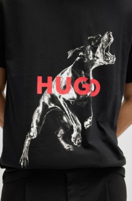 Regular-fit T-shirt in cotton with animal graphic, Black
