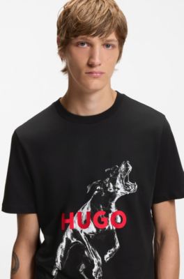 Regular-fit T-shirt in cotton with animal graphic, Black