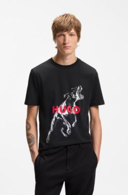 Regular-fit T-shirt in cotton with animal graphic, Black