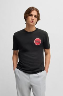 Cotton-jersey T-shirt with racing logo print, Black