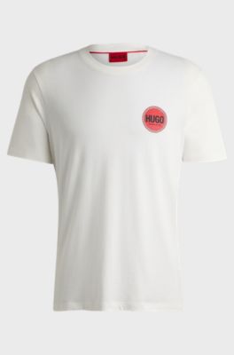 Cotton-jersey T-shirt with racing logo print, Natural