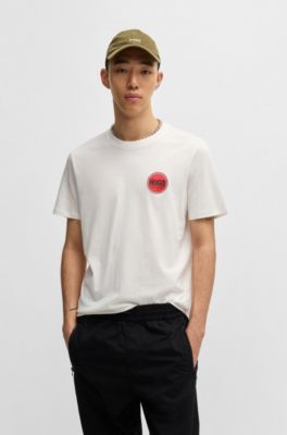 Cotton-jersey T-shirt with racing logo print, White