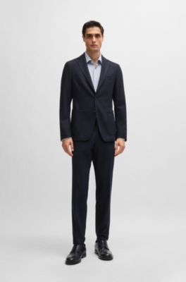 Slim-fit trousers in stretch flannel, Dark Blue