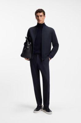 Pantalon Slim en flanelle stretch, Bleu fonc&eacute;