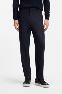 Slim-fit trousers in stretch flannel, Dark Blue