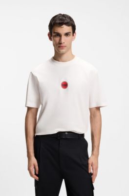 Cotton-jersey T-shirt with racing logos, Natural