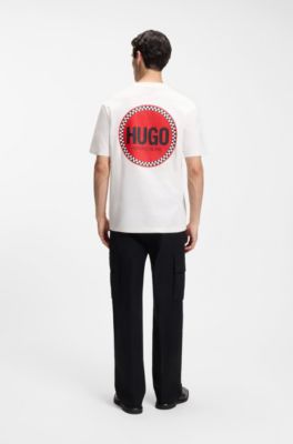 Cotton-jersey T-shirt with racing logos, Natural