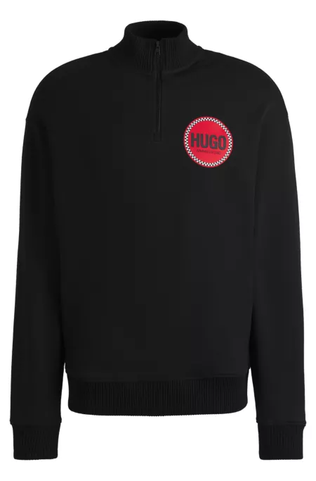 Cotton-terry quarter-zip sweatshirt with logo print